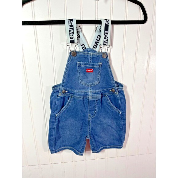 Levi's Black and White Logo Strap Medium Wash Shortall Child Size 24 months - Picture 1 of 10